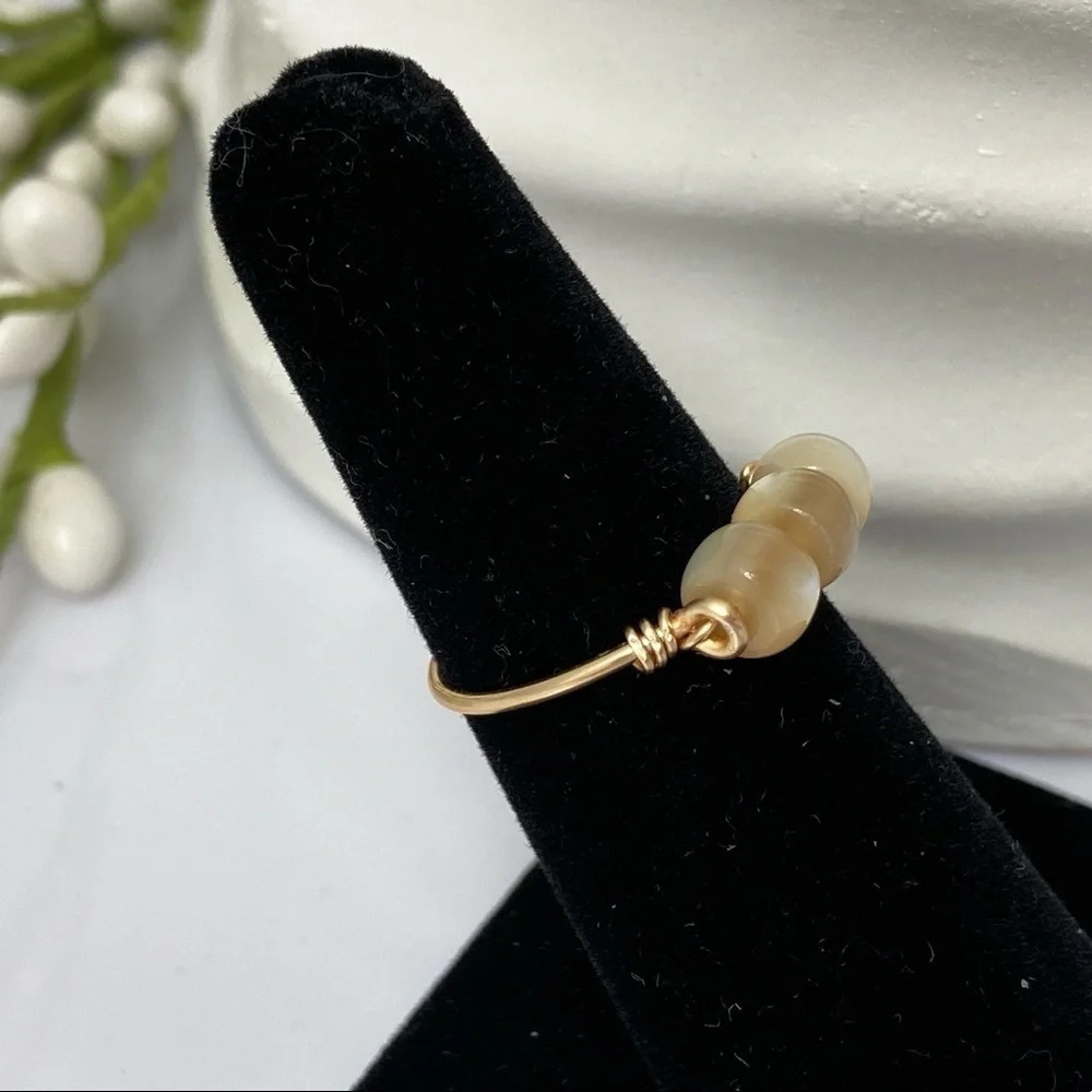 MOTHER of Pearl Shell Gold Wire Wrap Ring